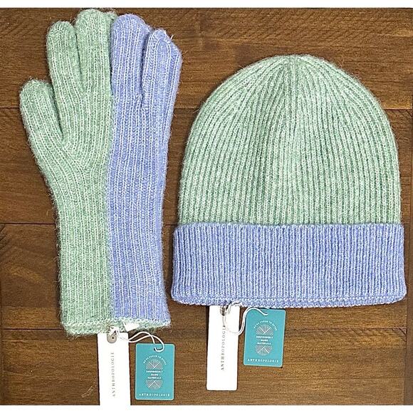 NWT: By Anthropologie - Ribbed, 2 Tone, Colorblock, Knit Beanie and Gloves - Picture 1 of 4
